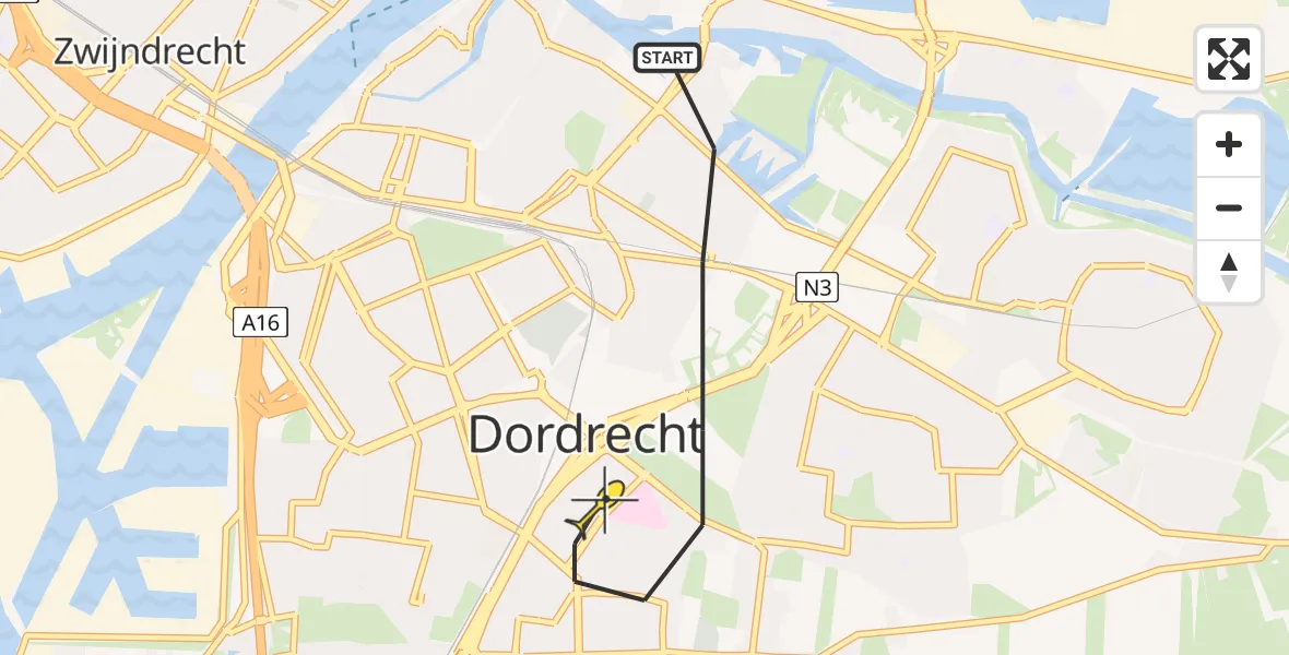 Routekaart van de vlucht: Lifeliner 2 naar Dordrecht