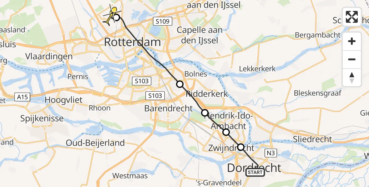 Routekaart van de vlucht: Lifeliner 2 naar Rotterdam The Hague Airport