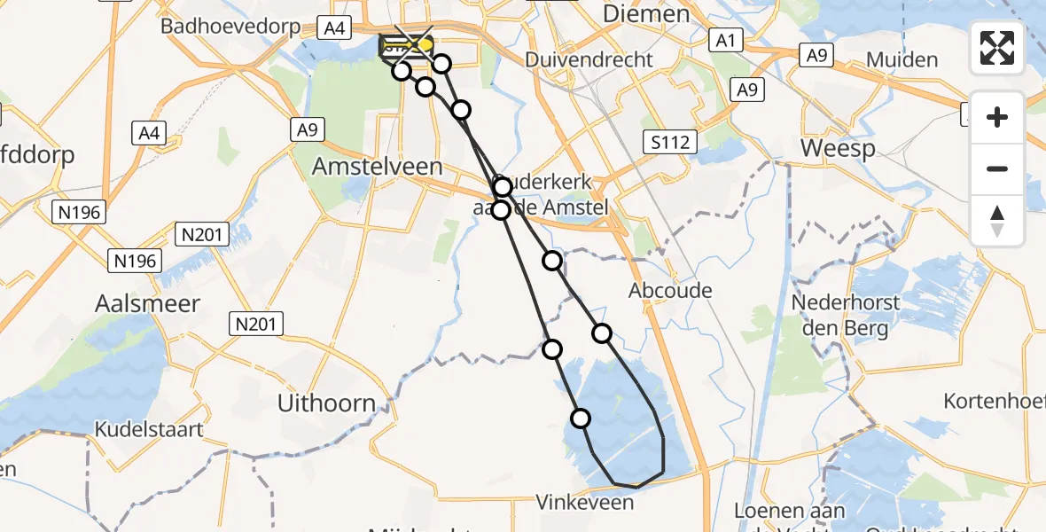 Routekaart van de vlucht: Lifeliner 1 naar VU Medisch Centrum Amsterdam
