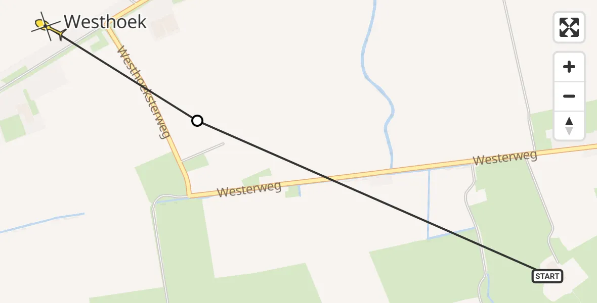 Routekaart van de vlucht: Ambulancehelikopter naar Westhoek