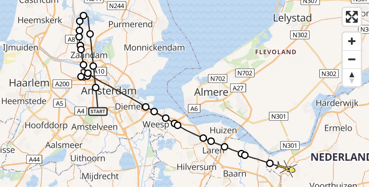 Routekaart van de vlucht: Lifeliner 1 naar Nijkerk