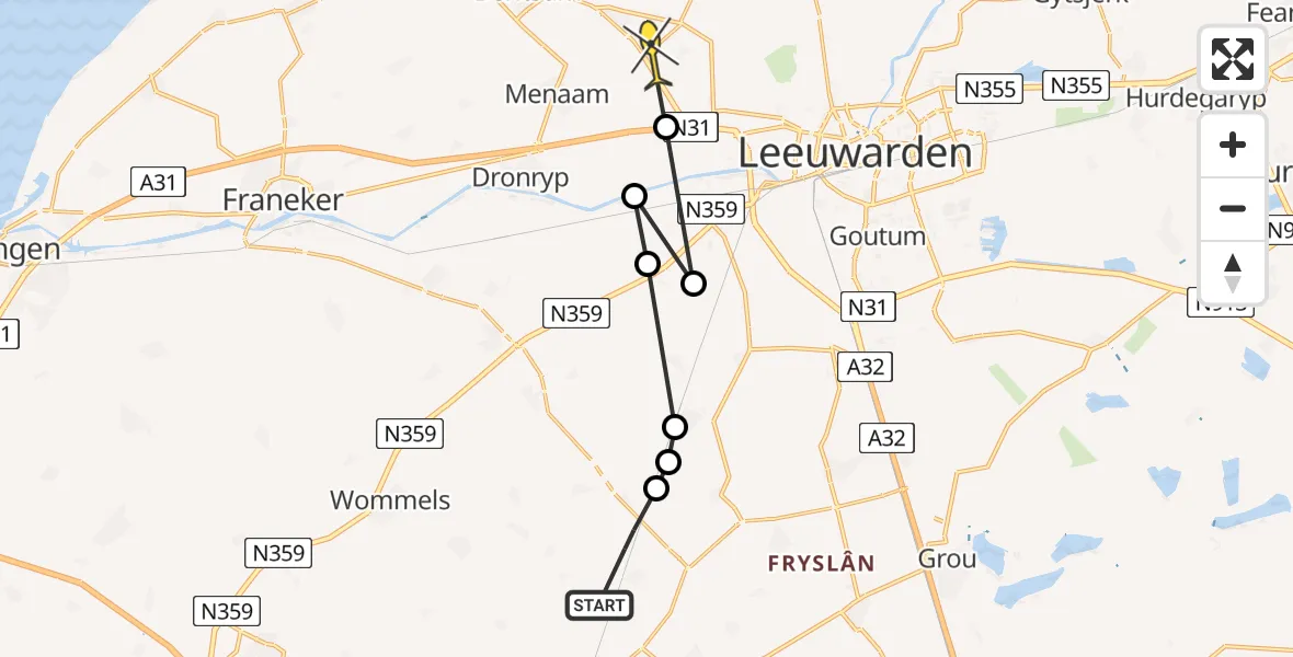 Routekaart van de vlucht: Ambulancehelikopter naar Bitgummole
