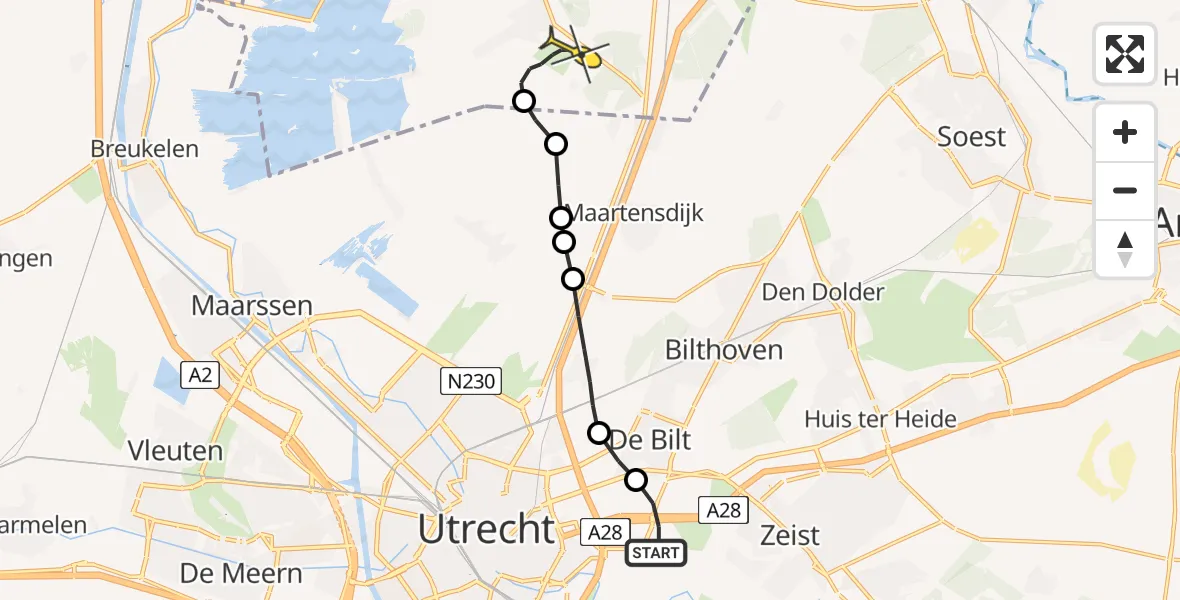 Routekaart van de vlucht: Lifeliner 1 naar Vliegveld Hilversum