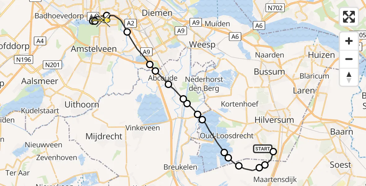 Routekaart van de vlucht: Lifeliner 1 naar VU Medisch Centrum Amsterdam