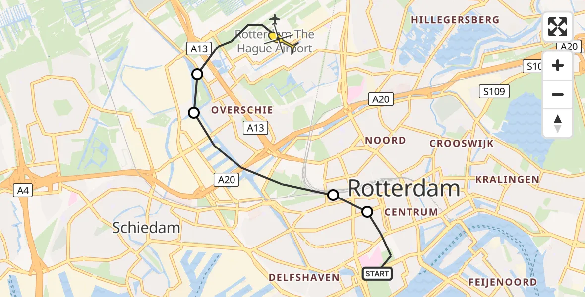 Routekaart van de vlucht: Lifeliner 2 naar Rotterdam The Hague Airport