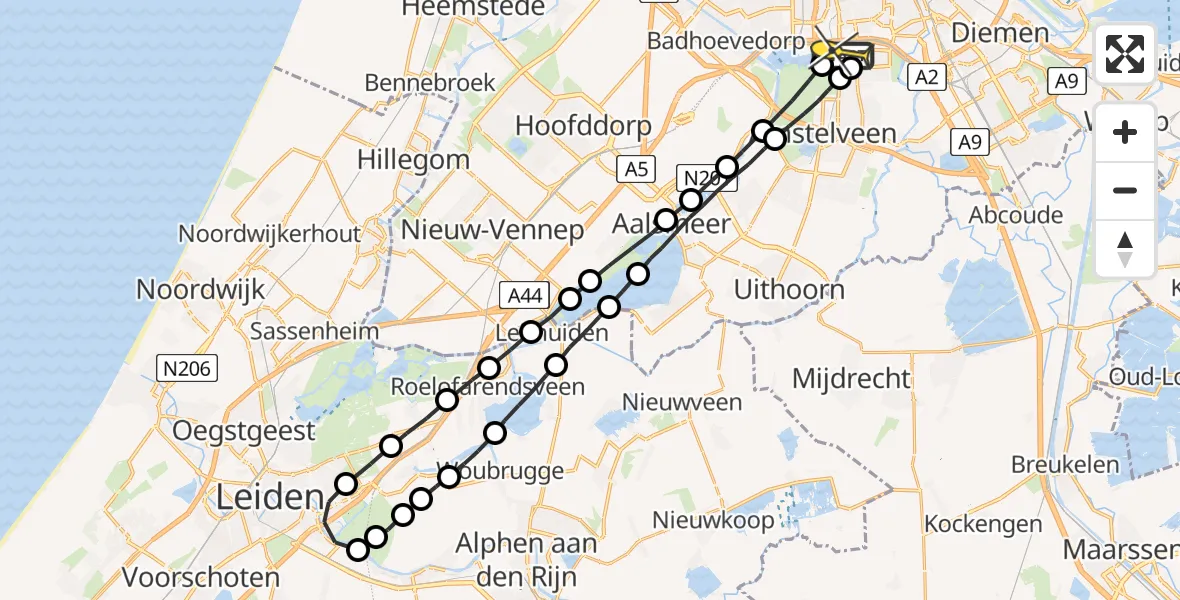 Routekaart van de vlucht: Lifeliner 1 naar VU Medisch Centrum Amsterdam
