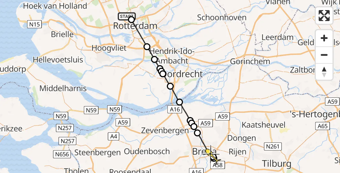 Routekaart van de vlucht: Lifeliner 2 naar Breda