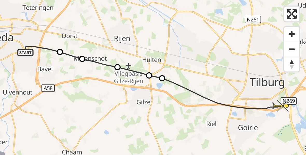 Routekaart van de vlucht: Lifeliner 2 naar Tilburg