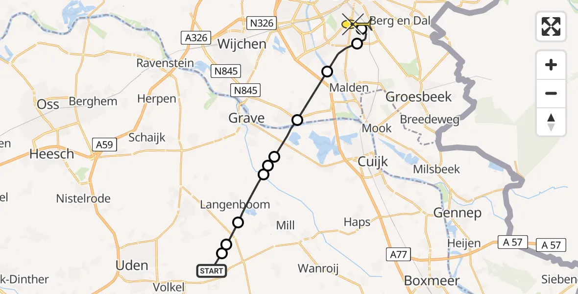 Routekaart van de vlucht: Lifeliner 3 naar Radboud Universitair Medisch Centrum