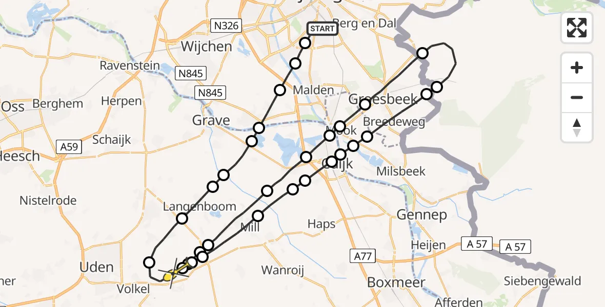 Routekaart van de vlucht: Lifeliner 3 naar Vliegbasis Volkel