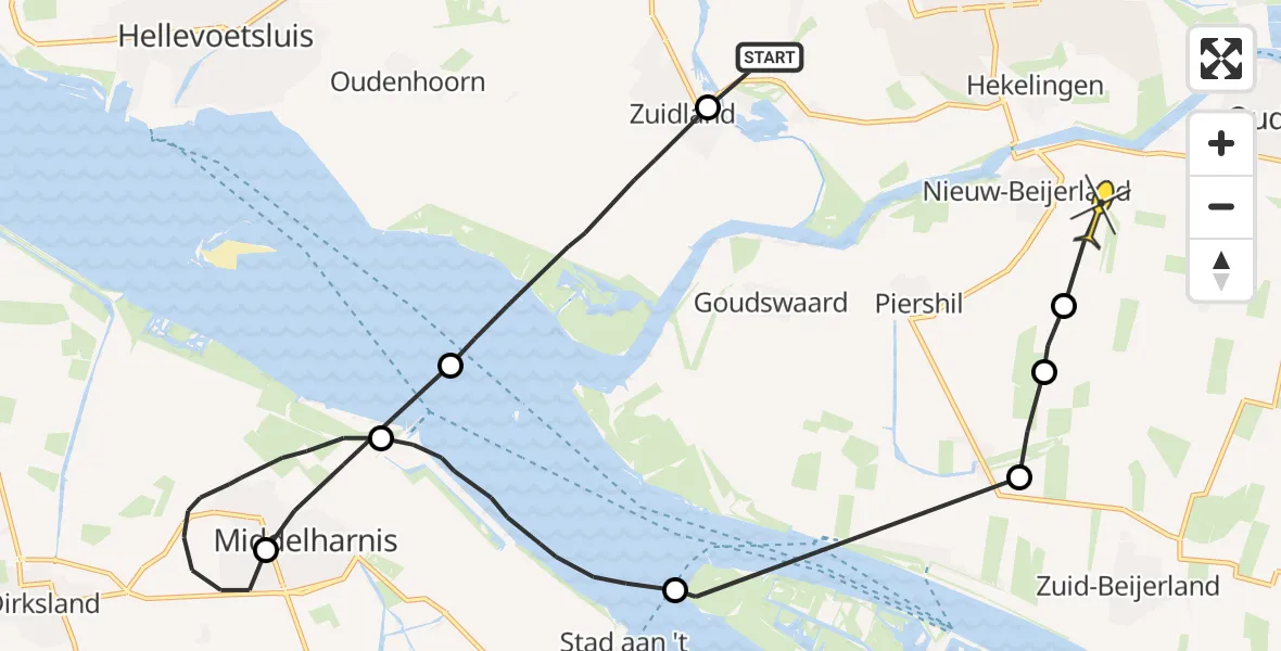 Routekaart van de vlucht: Politiehelikopter naar Piershil