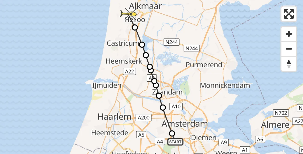 Routekaart van de vlucht: Lifeliner 1 naar Heiloo