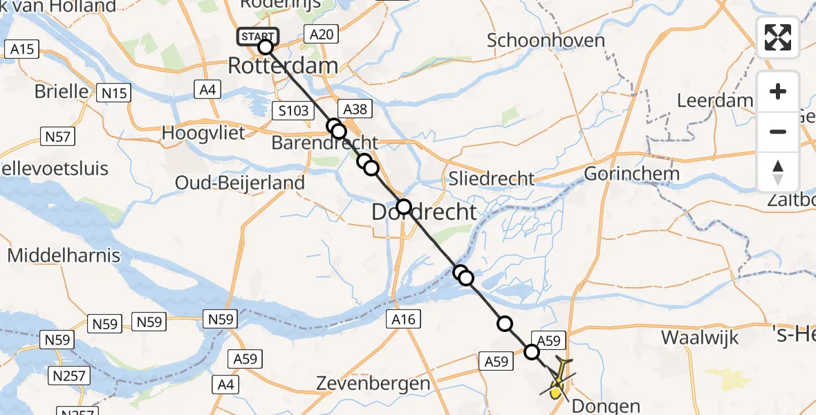 Routekaart van de vlucht: Lifeliner 2 naar Oosterhout