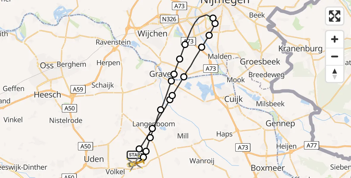 Vluchtroute Traumahelikopter Vliegbasis Volkel - Vliegbasis Volkel, 25 september 2022, 09:48