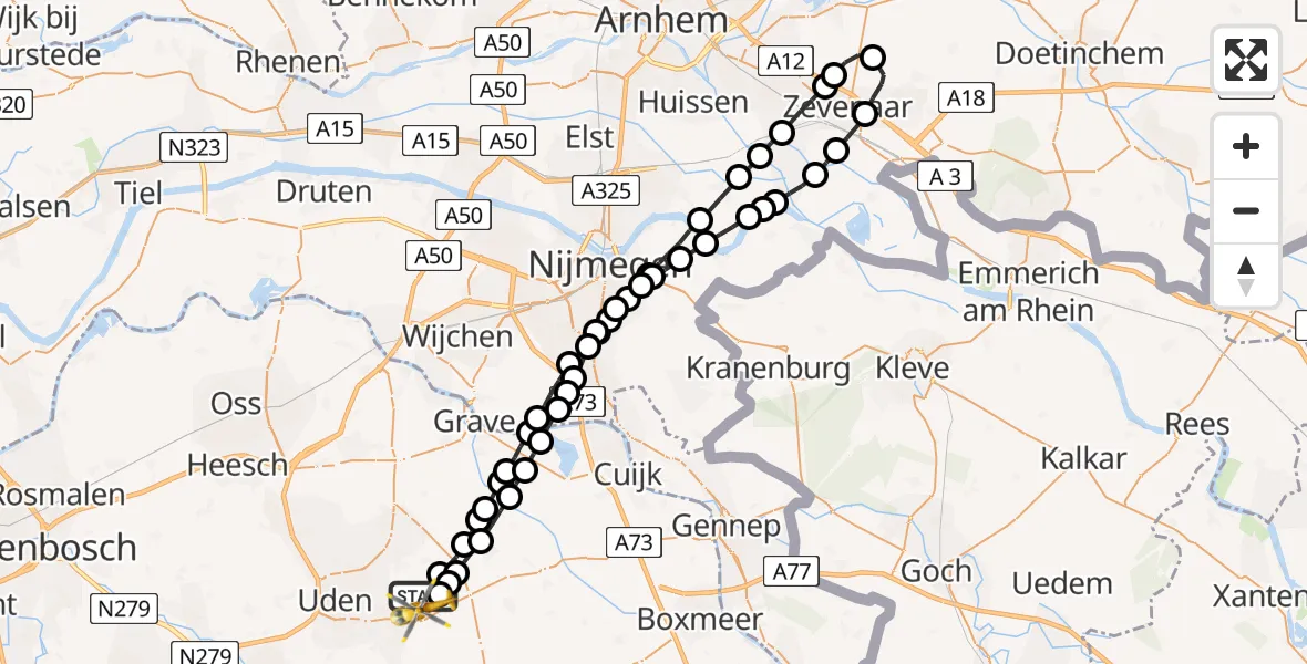 Vluchtroute Traumahelikopter Vliegbasis Volkel - Vliegbasis Volkel, 25 september 2022, 10:13