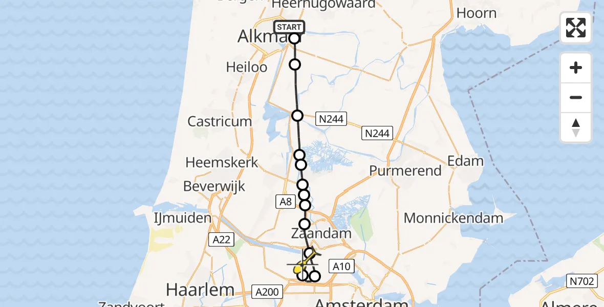 Routekaart van de vlucht: Lifeliner 1 naar Amsterdam Heliport