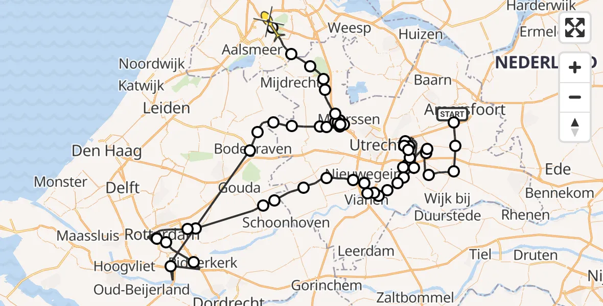 Routekaart van de vlucht: Politieheli naar Schiphol