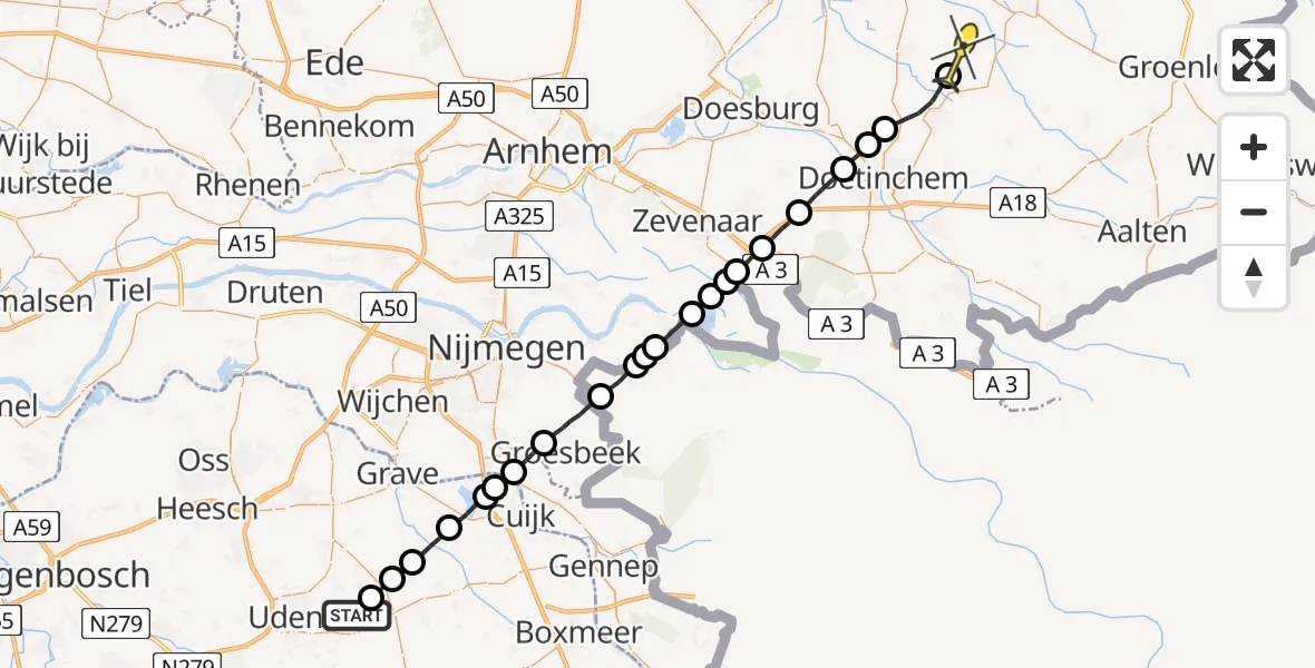 Routekaart van de vlucht: Lifeliner 3 naar Hengelo (Gld)