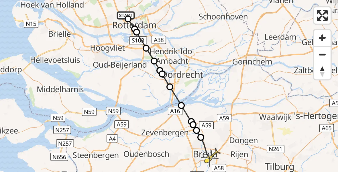 Routekaart van de vlucht: Lifeliner 2 naar Breda