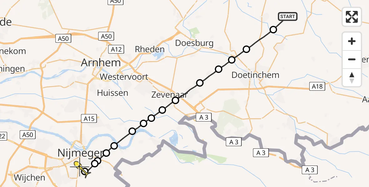 Routekaart van de vlucht: Lifeliner 3 naar Radboud Universitair Medisch Centrum