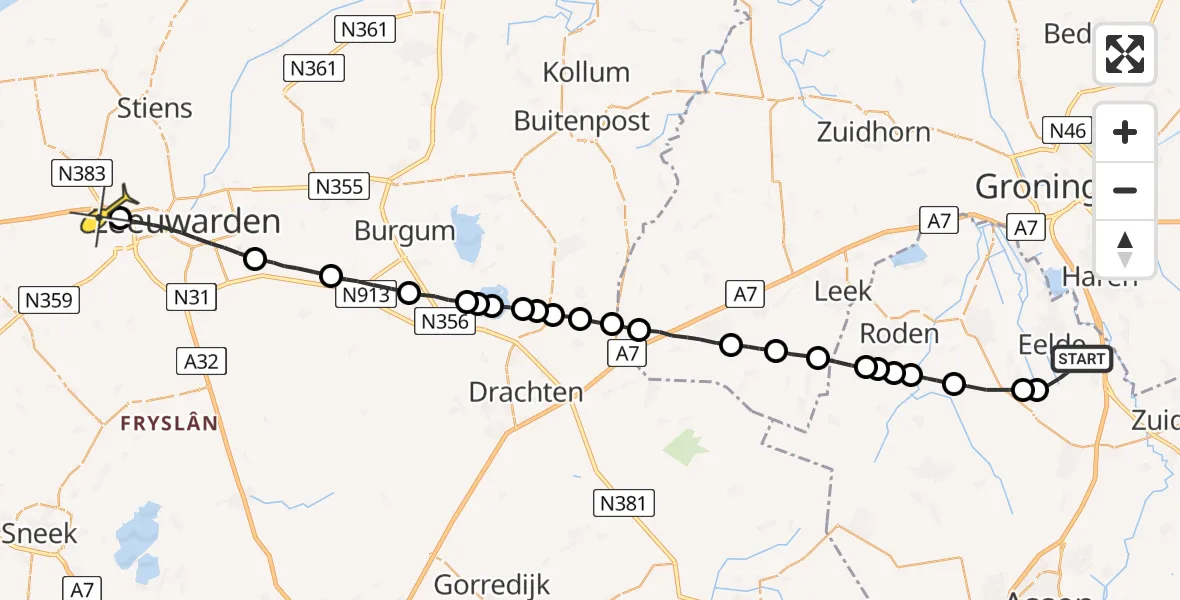 Routekaart van de vlucht: Lifeliner 4 naar Marsum