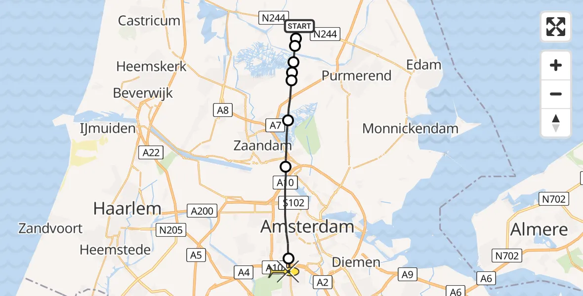 Routekaart van de vlucht: Lifeliner 1 naar VU Medisch Centrum Amsterdam