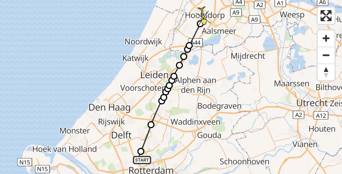 Routekaart van de vlucht: Lifeliner 2 naar Hoofddorp