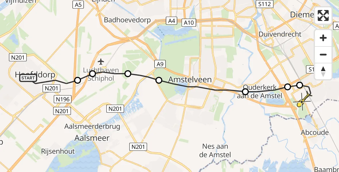 Routekaart van de vlucht: Lifeliner 2 naar Academisch Medisch Centrum (AMC)