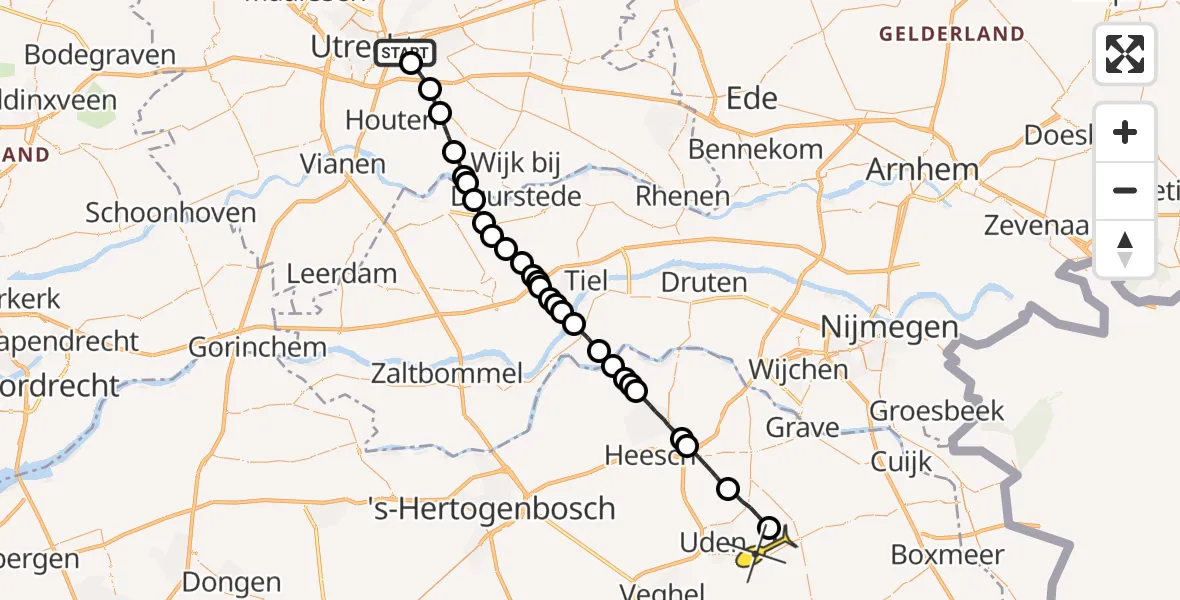 Routekaart van de vlucht: Lifeliner 3 naar Vliegbasis Volkel