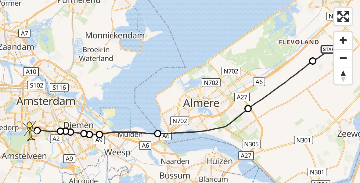 Routekaart van de vlucht: Lifeliner 1 naar VU Medisch Centrum Amsterdam