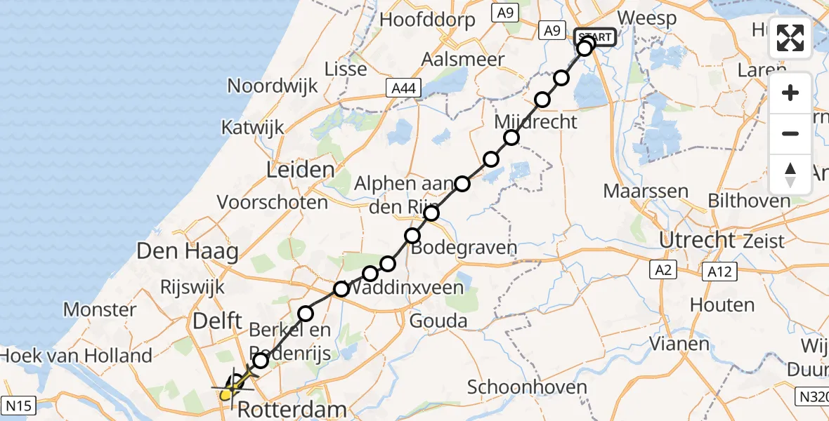 Routekaart van de vlucht: Lifeliner 2 naar Rotterdam