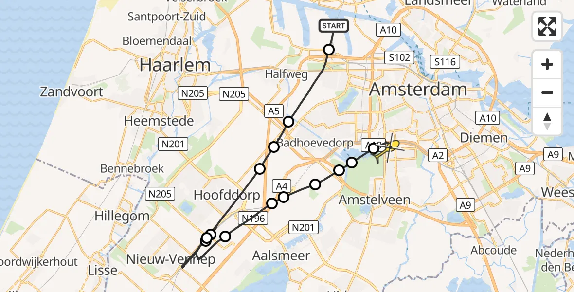 Routekaart van de vlucht: Lifeliner 1 naar VU Medisch Centrum Amsterdam