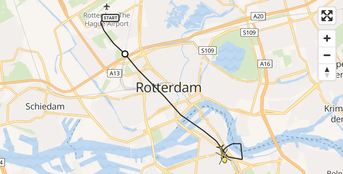 Routekaart van de vlucht: Lifeliner 2 naar Rotterdam