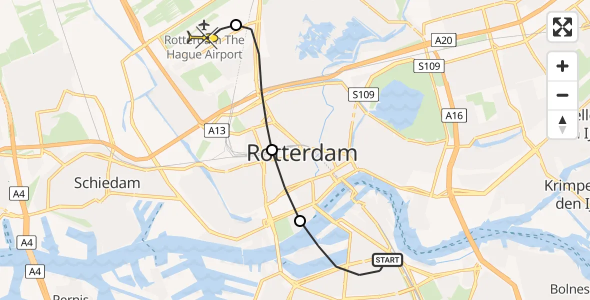 Routekaart van de vlucht: Lifeliner 2 naar Rotterdam The Hague Airport