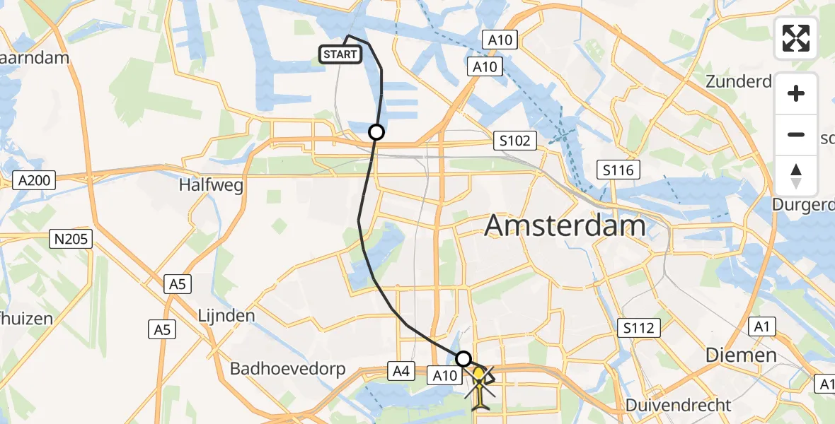 Routekaart van de vlucht: Lifeliner 1 naar VU Medisch Centrum Amsterdam