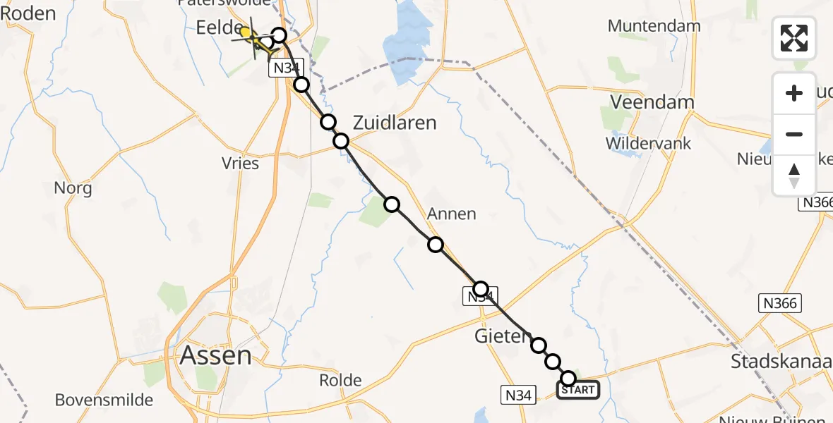 Routekaart van de vlucht: Lifeliner 4 naar Groningen Airport Eelde