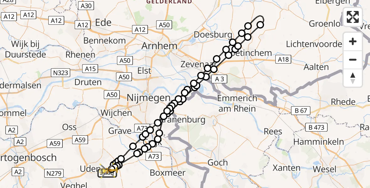Vluchtroute Traumahelikopter Vliegbasis Volkel - Vliegbasis Volkel, 26 september 2022, 22:39
