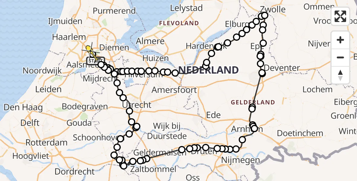 Routekaart van de vlucht: Politieheli naar Schiphol