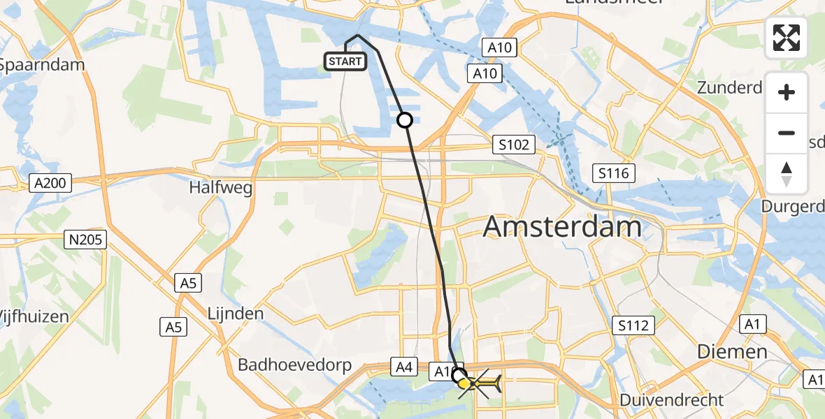 Routekaart van de vlucht: Lifeliner 1 naar VU Medisch Centrum Amsterdam