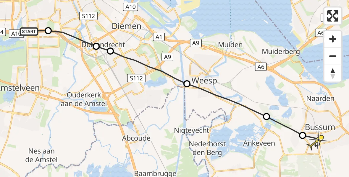 Routekaart van de vlucht: Lifeliner 1 naar Bussum