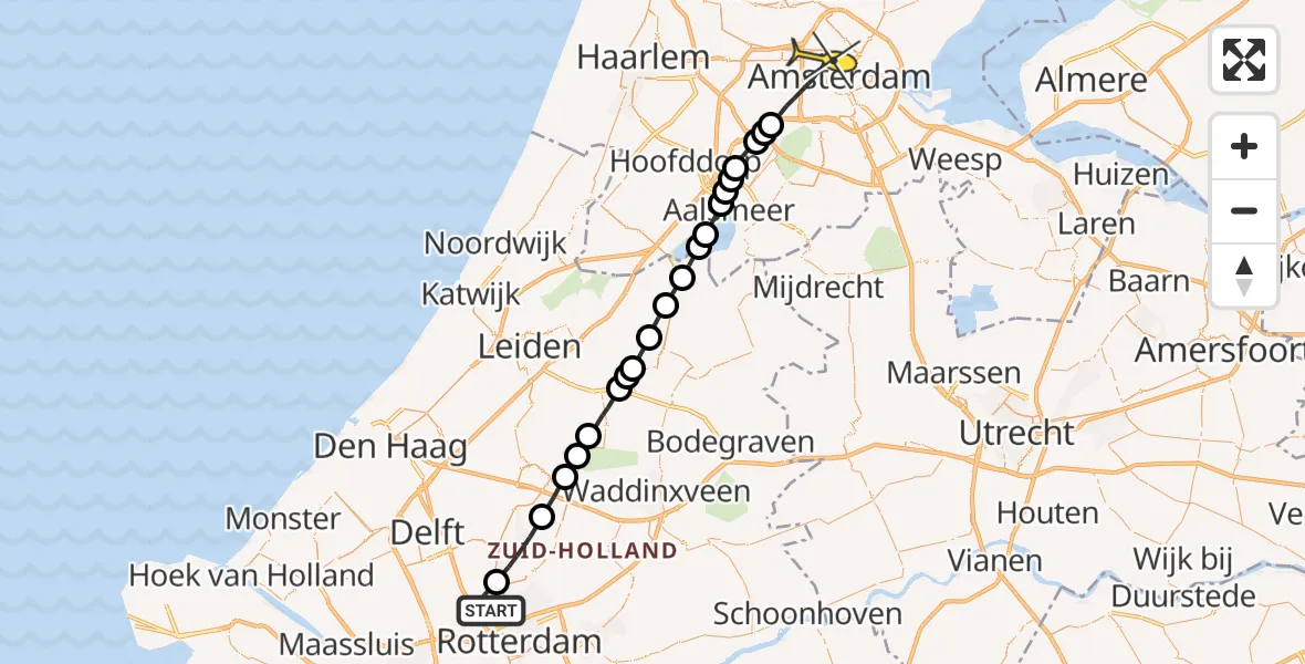 Routekaart van de vlucht: Lifeliner 2 naar Amsterdam