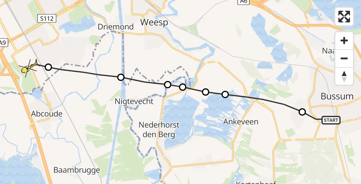 Routekaart van de vlucht: Lifeliner 1 naar Academisch Medisch Centrum (AMC)