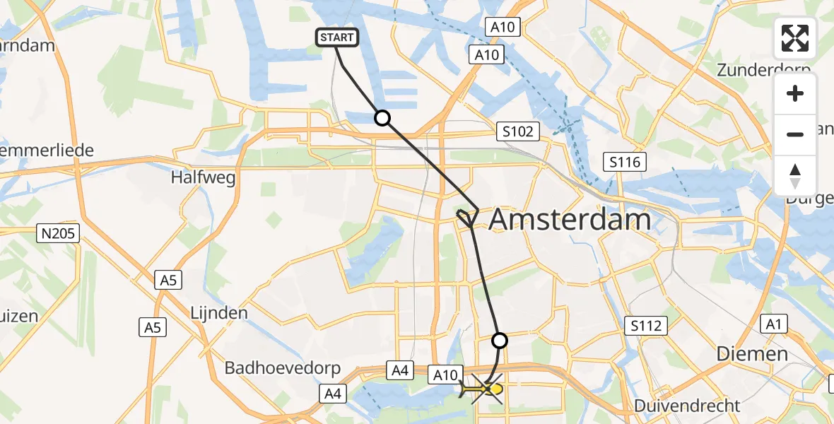 Routekaart van de vlucht: Lifeliner 1 naar VU Medisch Centrum Amsterdam