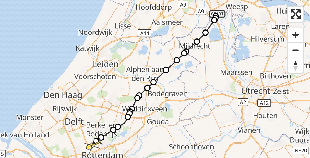 Routekaart van de vlucht: Lifeliner 2 naar Rotterdam The Hague Airport