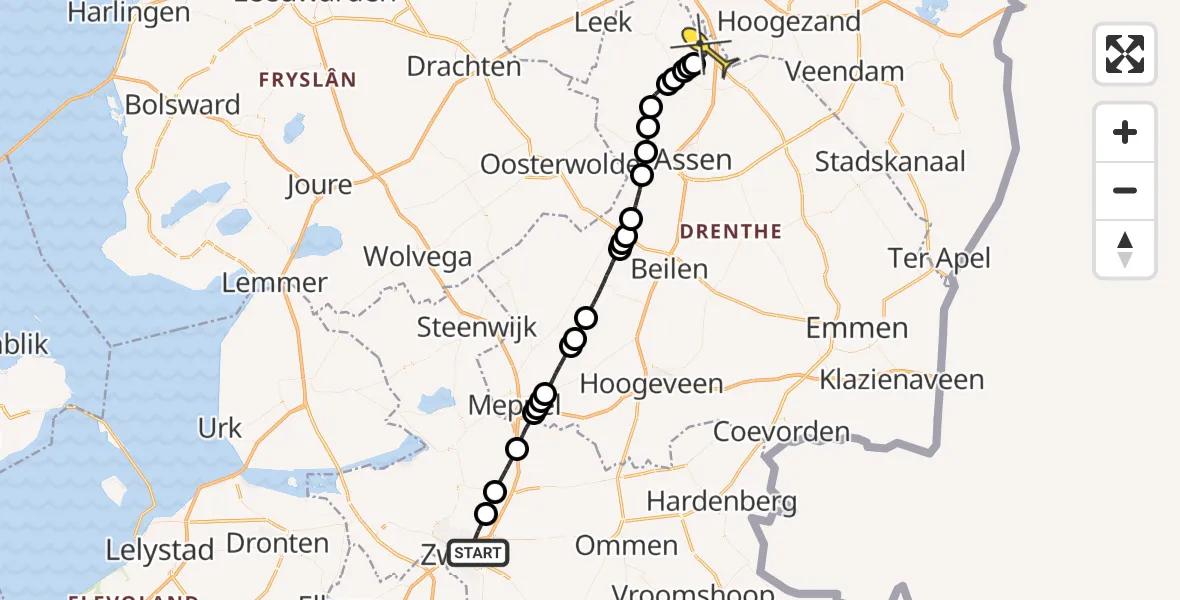 Routekaart van de vlucht: Lifeliner 4 naar Groningen Airport Eelde