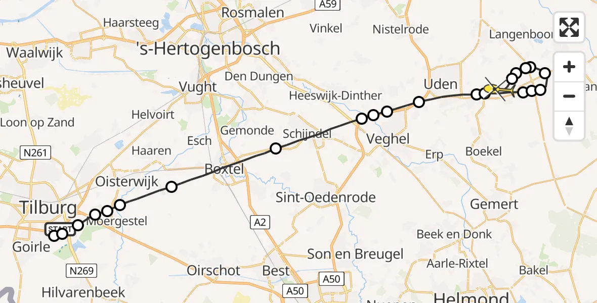 Routekaart van de vlucht: Lifeliner 3 naar Vliegbasis Volkel