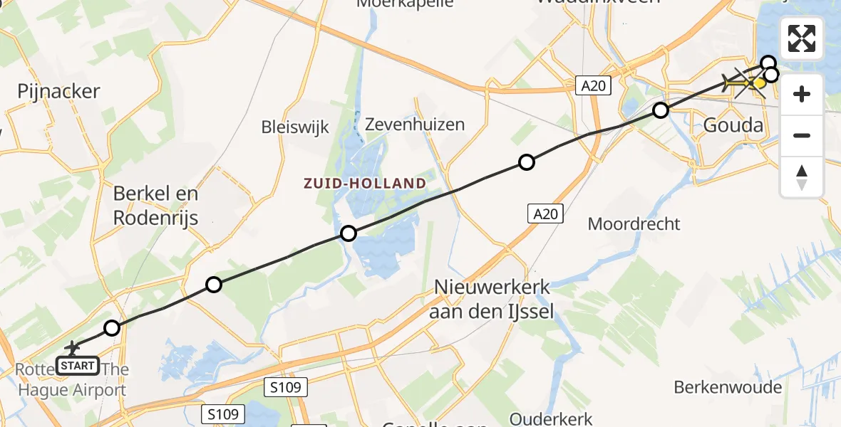 Routekaart van de vlucht: Lifeliner 2 naar Gouda