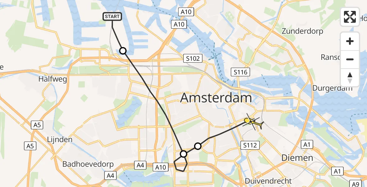 Routekaart van de vlucht: Lifeliner 1 naar Amsterdam