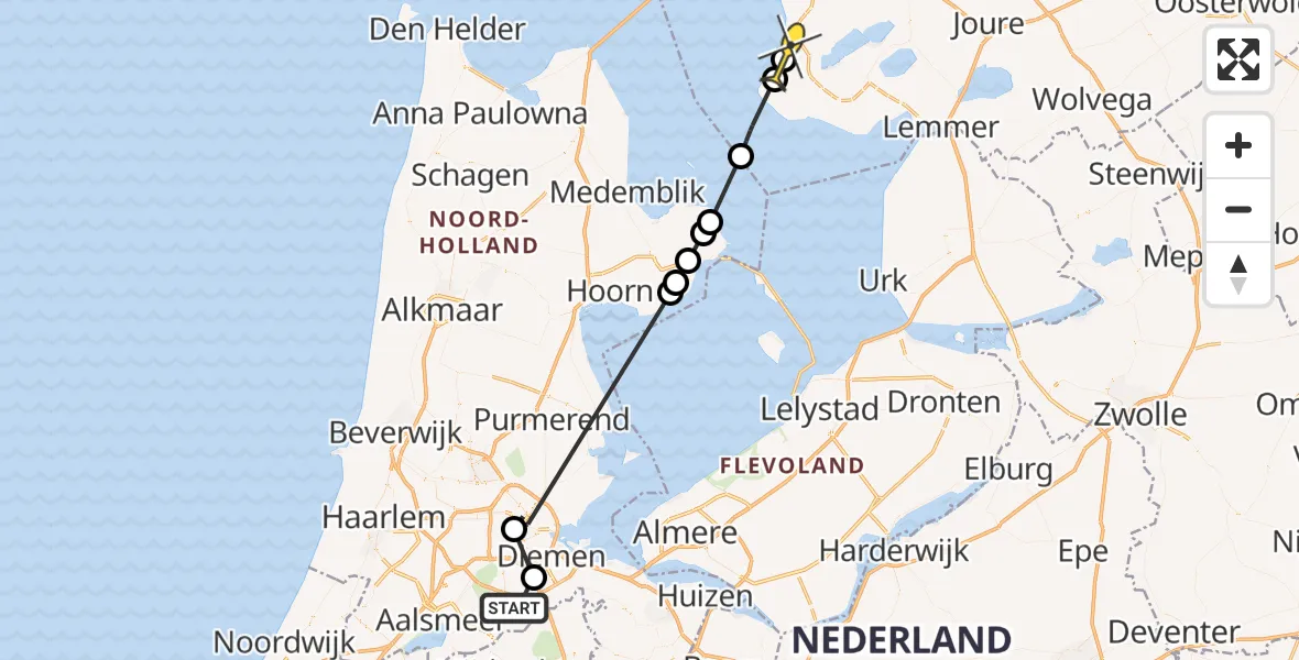 Routekaart van de vlucht: Politieheli naar Hindeloopen