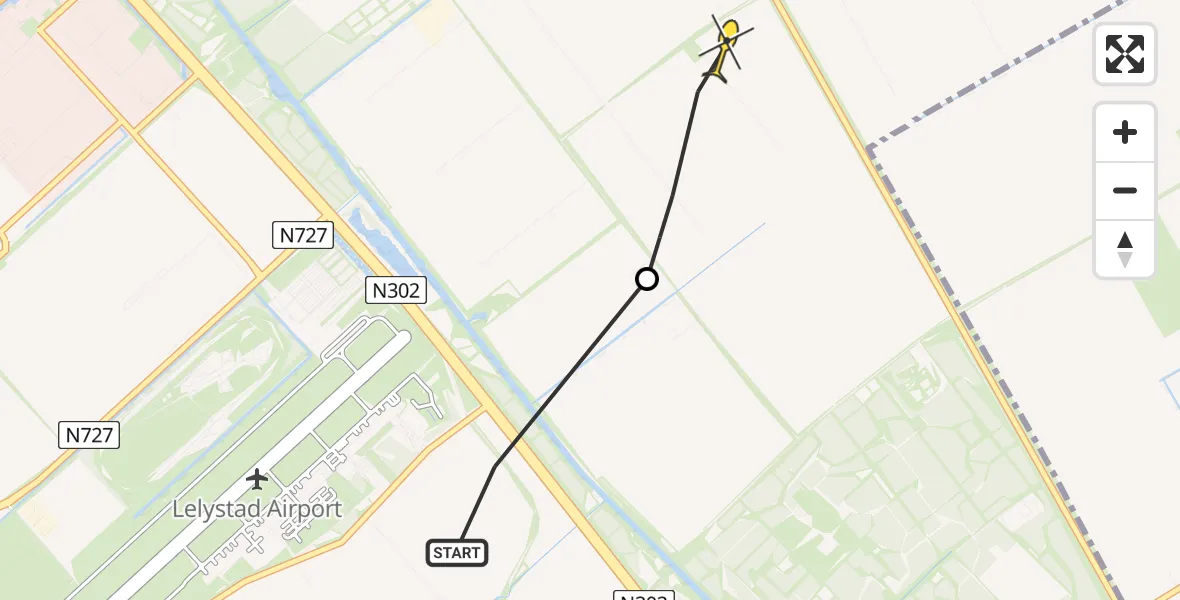 Routekaart van de vlucht: Ambulancehelikopter naar Lelystad